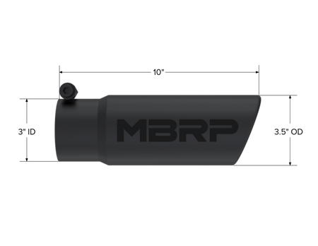 MBRP Universal Tip 3-1/2in O.D. Angled Rolled End - 3in ID Inlet 10in Length - Black