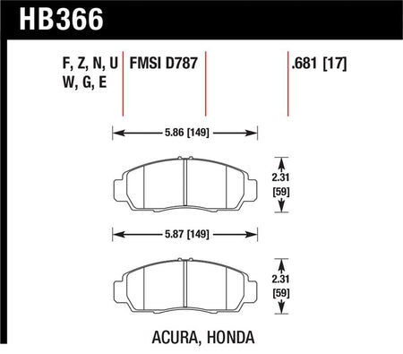 Hawk 04+ Accord TSX / 99-08 TL / 01-03 CL / 08+ Honda Accord EX Ceramic Street Front Brake Pads
