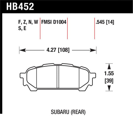Hawk 03-05 WRX D1004 Performance Ceramic Street Rear Brake Pads