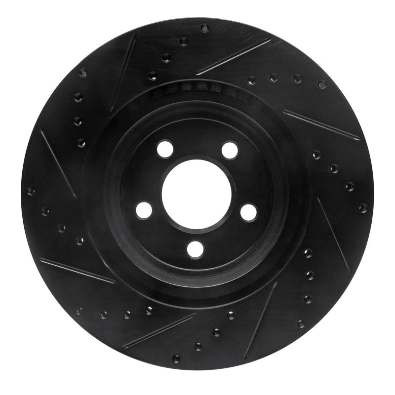 R1 09-23 Dodge Challenger Front Right Drilled & Slotted Black Brake Rotor