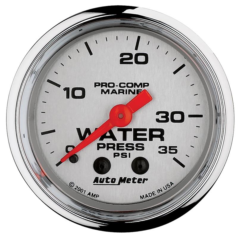 Autometer Marine Chrome Ultra Lite 2-1/16in 0-35 PSI Mechincal Water Pressure Gauge