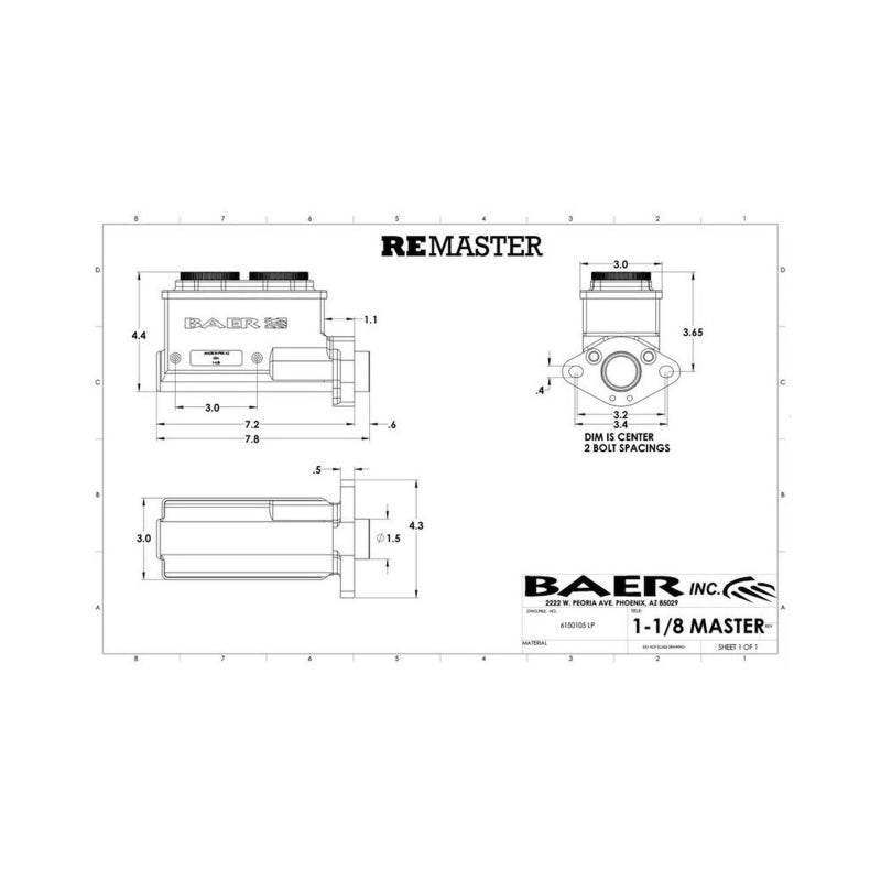 Baer Brakes GM/Ford 1-1/8in Bore Remaster 2-Bolt Master Cylinder Kit - Black