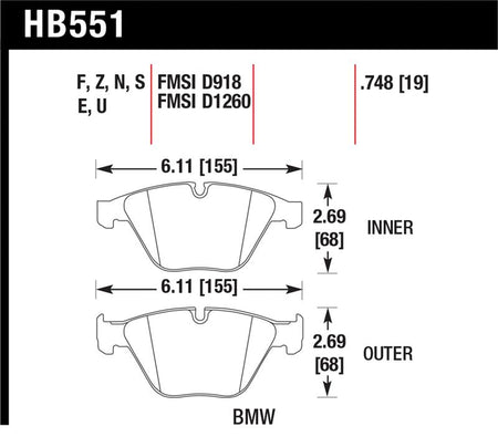 Hawk 07-09 BMW 335d/335i/335xi / 08-09 328i/M3 Performance Ceramic Street Front Brake Pads