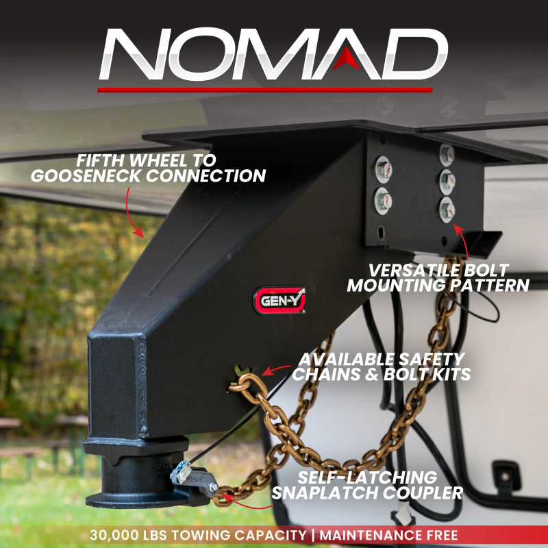 Gen-Y Nomad Static 5th Wheel to Gooseneck - 6.5K TW 30K Tow - Texture Black (Rhino Frames)