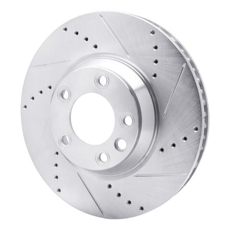 R1 03-15 Audi Q7 Left Front Drilled & Slotted Silver Brake Rotor