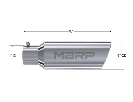 MBRP Universal Tip 6in OD Rolled End 4in Inlet 18in Length T304