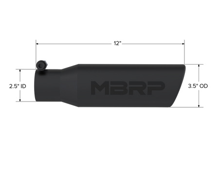 MBRP Universal Tip 3in O.D. Angled Rolled End 2 inlet 12 length - Black Finish