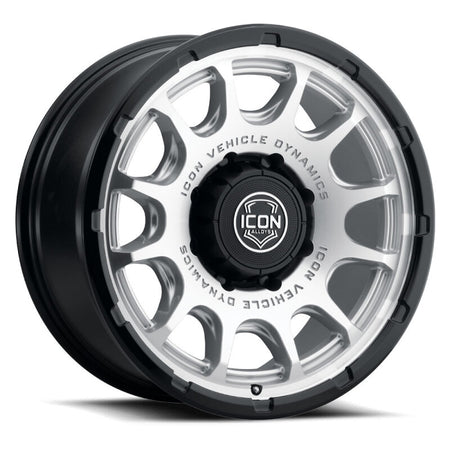 ICON Alloys Rancho 20x9 / 8x170 / 6mm / 5.25in BS Silver MACH w/ Gloss Black Lip Wheel