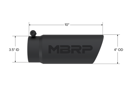 MBRP Universal Tip 4 O.D. Angled Rolled End 3.5 inlet 10 length- Black Finish