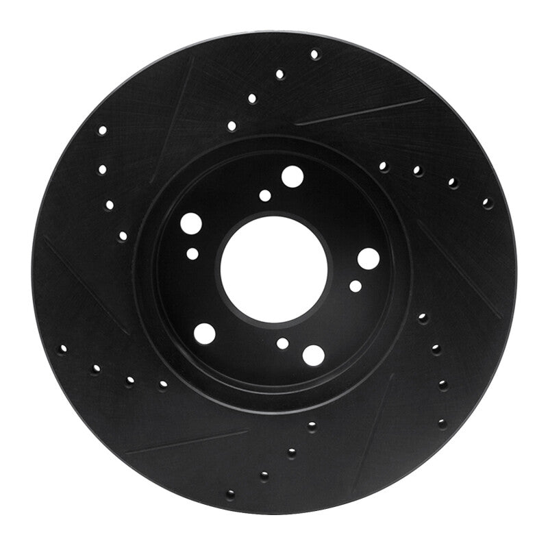 R1 06-15 Honda Civic Front Right Drilled & Slotted Black Brake Rotor