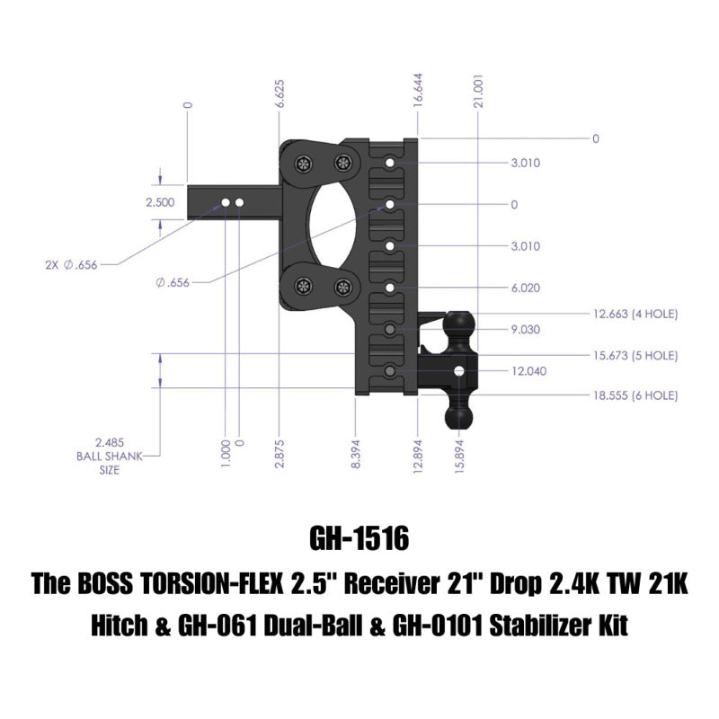 Gen-Y The Boss Torsion-Flex 2.5in Receiver 21in Drop Hitch w/GH-061 Dual-Ball/Stabilizer Kit