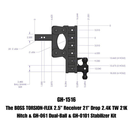Gen-Y The Boss Torsion-Flex 2.5in Receiver 21in Drop Hitch w/GH-061 Dual-Ball/Stabilizer Kit