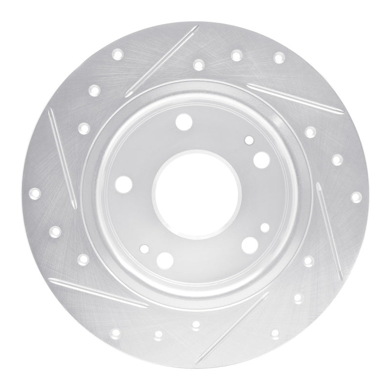 R1 16-25 Honda Civic Hatchback Rear Right Drilled & Slotted Silver Brake Rotor