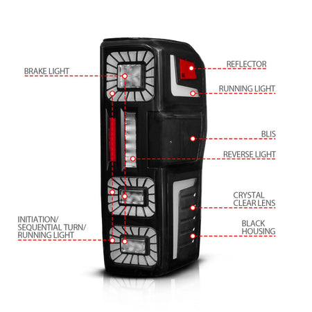 ANZO 23-26 Ford Super Duty LED Tail Light Seq Signal- Black Full- Pair
