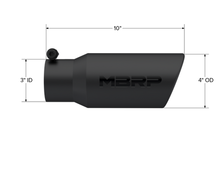 MBRP Universal Tip 4in OD 3in Inlet 10in Length Angled Rolled End Black