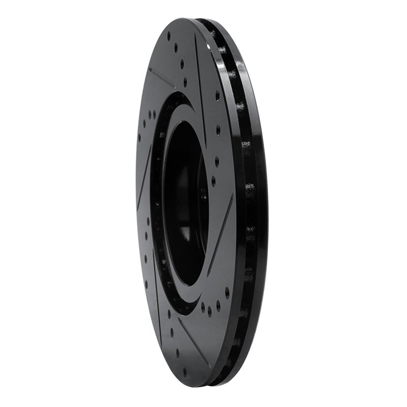R1 2012-2019 Fiat 500E Front Left Drilled & Slotted Black Brake Rotor