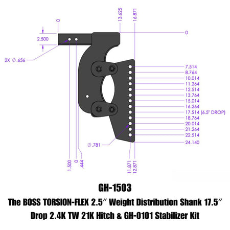 Gen-Y The Boss Torsion-Flex 2.5in Weight Distribution Shank 17.5in Drop 21K Hitch w/Stabilizer Kit