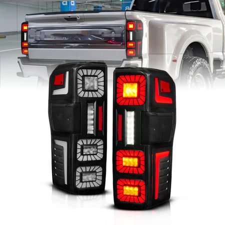 ANZO 23-26 Ford Super Duty LED Tail Light Seq Signal- Black Full- Pair