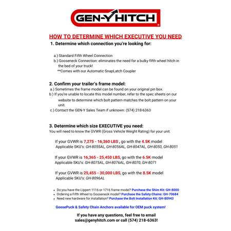 Gen-Y Executive Torsion-Flex Auto Rhino 5th Wheel Pin Box Rep w/Gooseneck 2-5/16in Coupler