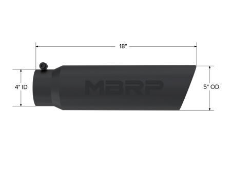MBRP Universal 5in OD Angled Rolled End 4in Inlet 18in Length Black Finish Exhaust Tip