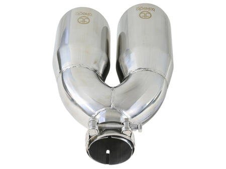 aFe Takeda 2.5in 304 Stainless Steel Clamp-on Tip Passenger Side 2.5in Inlet 4inDual - Polished
