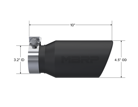 MBRP Universal Tip 4.5in OD / 3.2in Inlet / 10in Length / Angled Cut Rolled End - Black