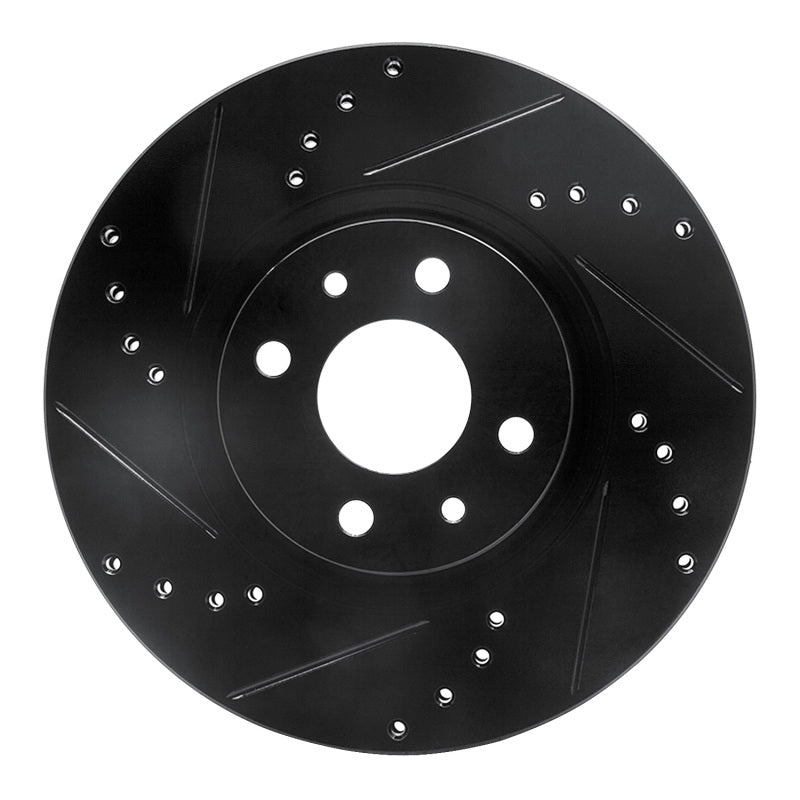 R1 2012-2019 Fiat 500E Front Left Drilled & Slotted Black Brake Rotor