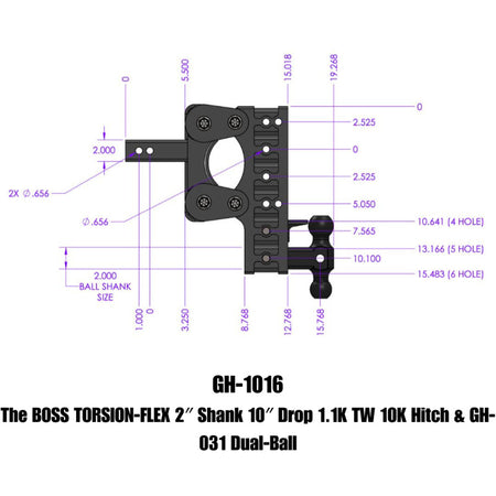 Gen-Y The Boss Torsion-Flex 2in Shank 10in Drop 1.1K TW 10K Hitch w/GH-031 Dual-Ball