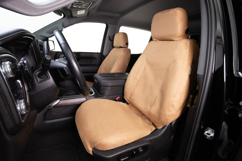 Covercraft 14-23 Ford Transit Polycotton SeatSaver Custom Front Row Seat Covers-Tan
