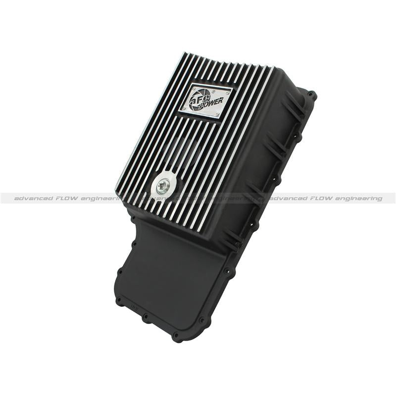 aFe POWER Transmission Pan Ford Trucks 80-92 (AOD Transmission)- Black w/ Machined Fins