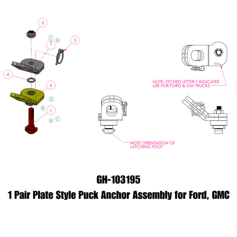 Gen-Y Ford/GMC Plate Style Puck Safety Chain Anchor Assembly - Pair