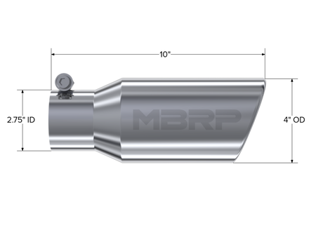 MBRP Universal Tip 4in OD 2.75in Inlet 10in Length Angled Rolled End T304