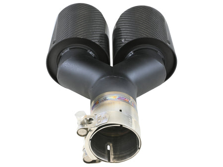 aFe Takeda 2.5in 304 Stainless Steel Clamp-on Exhaust Tip Driver side 2.5in Inlet 4in Dual-Carbon