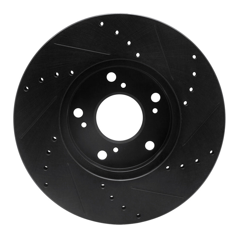 R1 06-15 Honda Civic Front Left Drilled & Slotted Black Brake Rotor