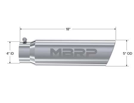 MBRP Universal 5in OD Angled Rolled End 4in Inlet 18in Length T304 Exhaust Tip