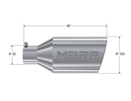 MBRP Universal Tip 8in O.D. Rolled End 4in inlet 18in length T304