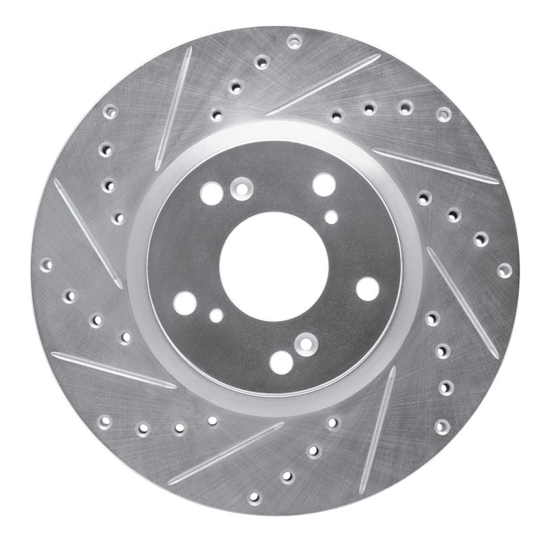R1 06-15 Honda Civic Si Front Left Drilled & Slotted Silver Brake Rotor