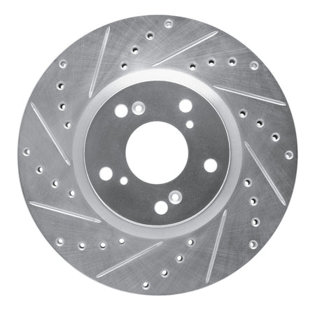 R1 06-15 Honda Civic Si Front Left Drilled & Slotted Silver Brake Rotor