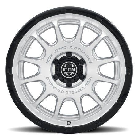 ICON Alloys Rancho 20x9 / 6x5.5 / 16mm / 5.625in BS Silver Machined w/ Gloss Black Lip Wheel