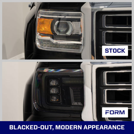 Form Lighting 2014+ GMC Sierra 1500/2500/3500 LED Projector Headlights Amber DRL (Pair)