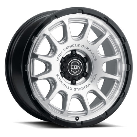 ICON Alloys Rancho 20x9 / 6x135 / 16mm / 5.625in BS Silver Machined w/ Gloss Black Lip Wheel