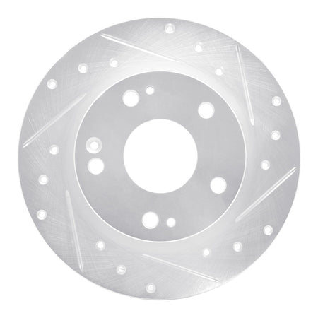 R1 16-25 Honda Civic Hatchback Rear Right Drilled & Slotted Silver Brake Rotor