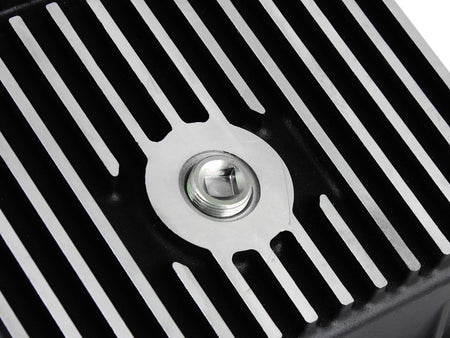aFe POWER Transmission Pan Ford Trucks 80-92 (AOD Transmission)- Black w/ Machined Fins