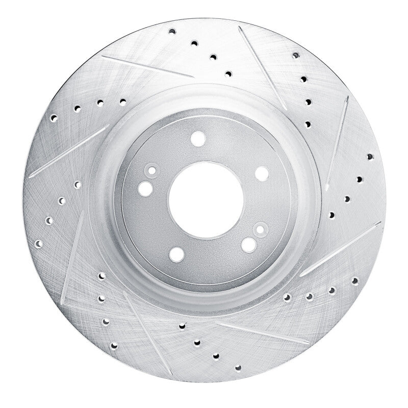 R1 2022-2023 Genesis G70 Front Right Drilled & Slotted Silver Brake Rotor