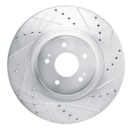 R1 2022-2023 Genesis G70 Front Right Drilled & Slotted Silver Brake Rotor