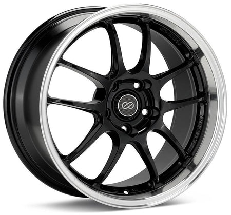 Enkei PF01 17x9 5x114.3 48mm Offset 75mm Bore Diameter Black w/ Machined Lip Wheel