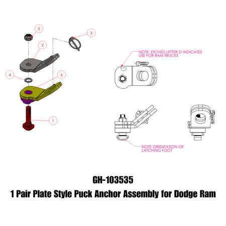 Gen-Y Dodge Plate Style Puck Safety Chain Anchor Assembly - Pair