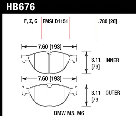 Hawk 06-10 BMW M5/M6 Perf Ceramic Street Front Brake Pads