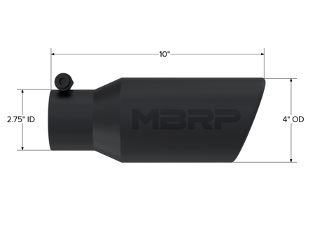 MBRP Universal Angled Rolled End Tip 4in OD / 2-3/4in Inlet / 10in Length - Black