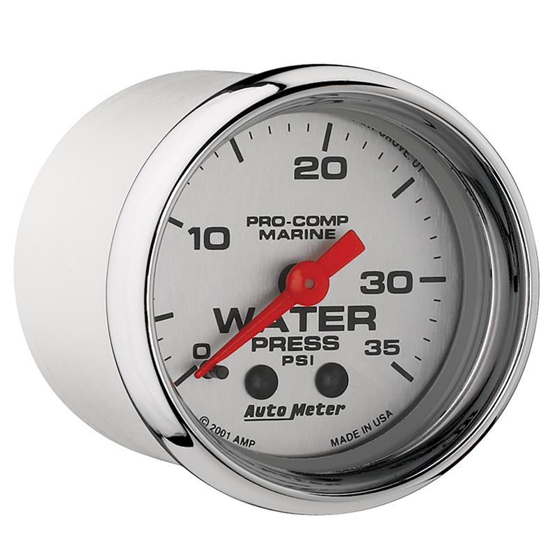 Autometer Marine Chrome Ultra Lite 2-1/16in 0-35 PSI Mechincal Water Pressure Gauge